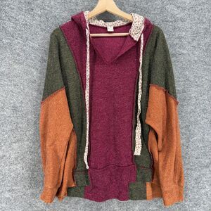 7th Roy Hoodie Women M Medium Purple Colorblock V-Neck Hooded Long Sleeve